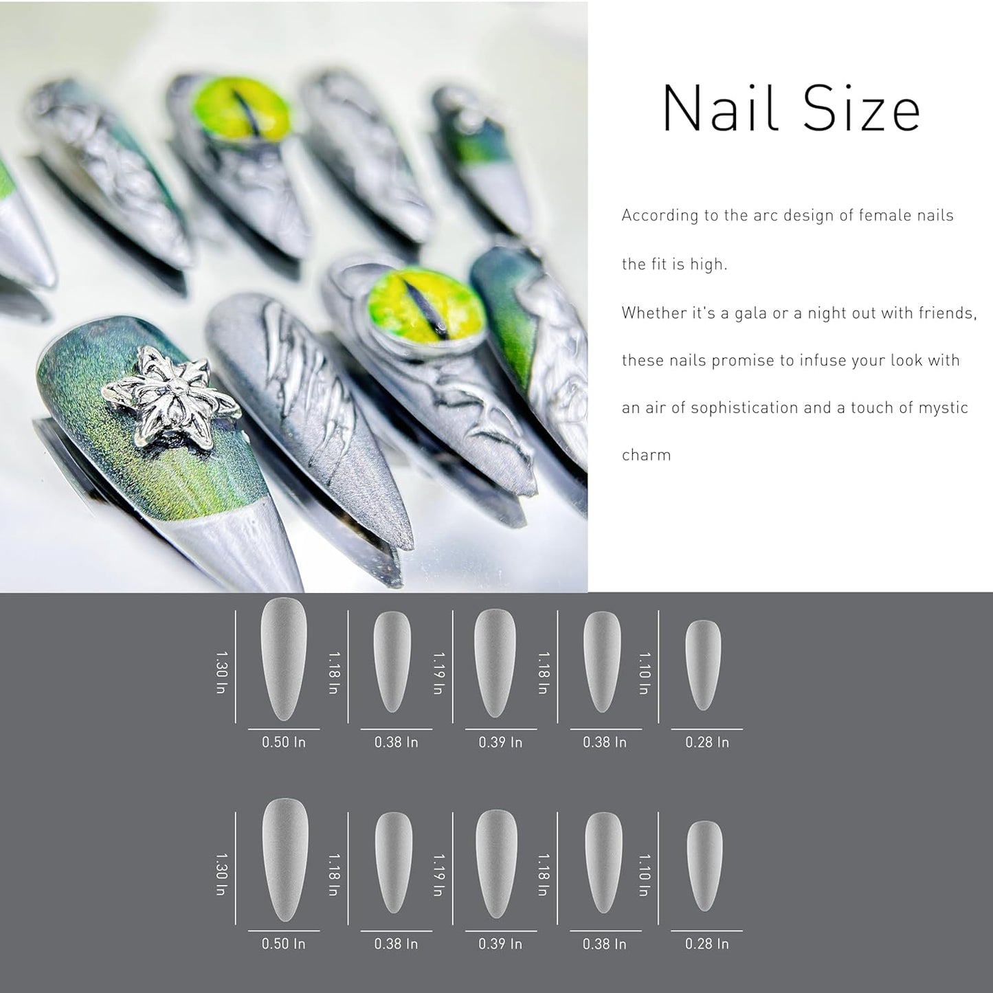 Luxury Handmade Almond Press-On Nails - Reusable Halloween Goth Style (10pcs, Red Spider)