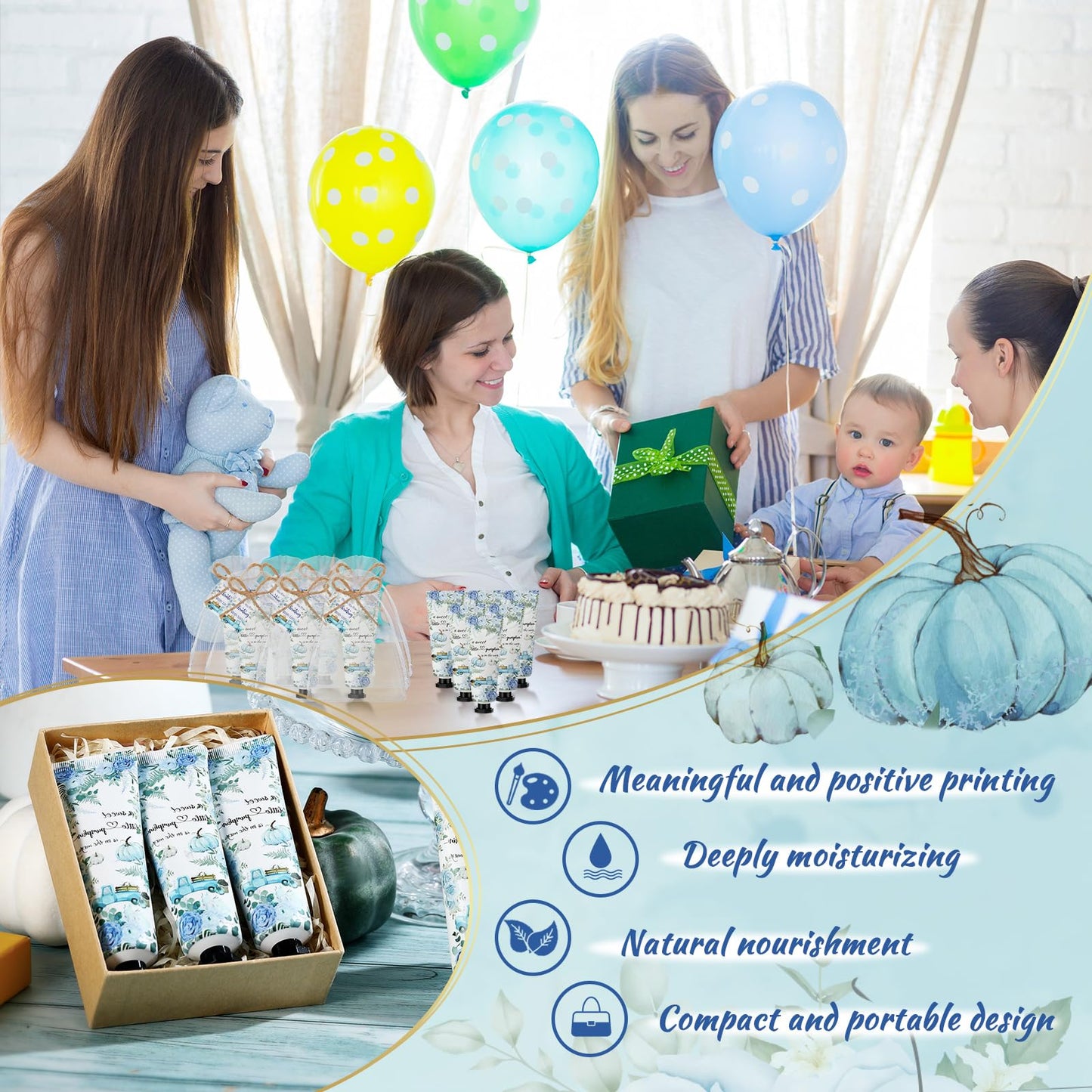 Dansib 48 Sets Thanksgiving Fall Hand Cream Bulk a Little Pumpkin Baby Shower Hand Cream Gifts Baby Shower Party Favors for Guests Travel Size Lotion for Autumn Party Supplies(Blue Pumpkin)