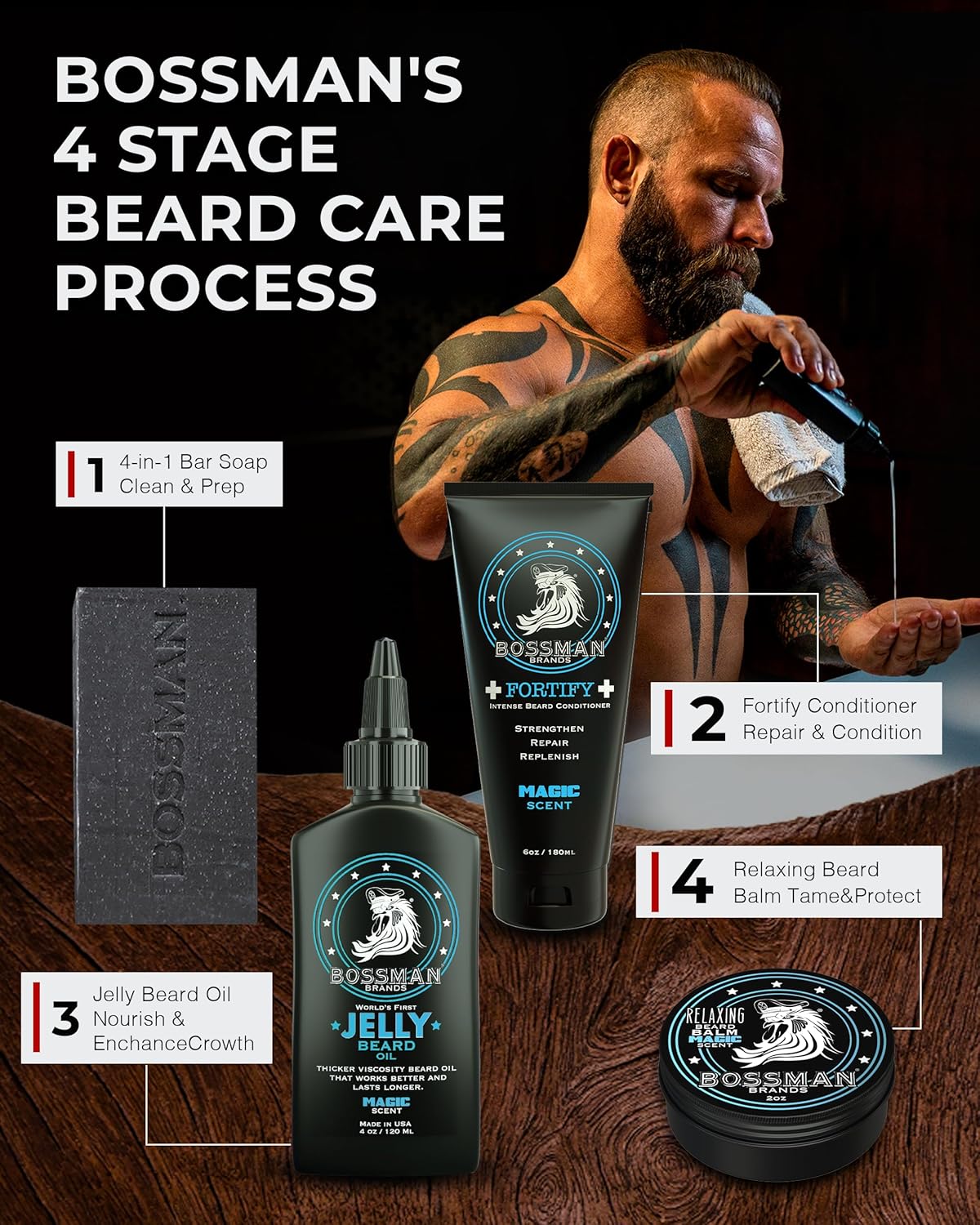 Bossman Jelly Beard Oil for Men - Softens & Moisturizes | 3 Pack, 12 oz Total, Magic Scent