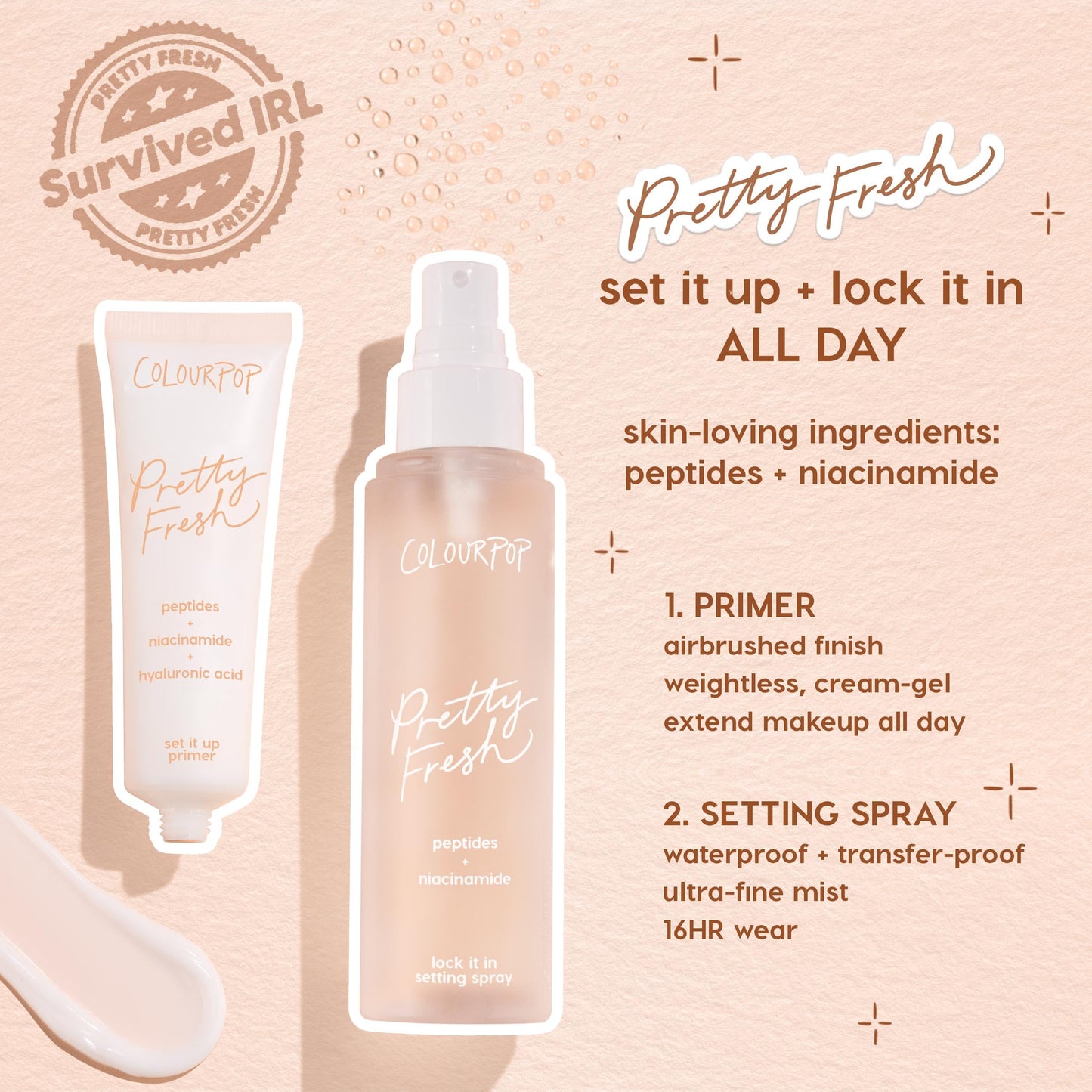 ColourPop Pretty Fresh Airbrush Makeup Primer - Hydrating, Gel-Cream Face Primer & Pore Minimizer with Peptides, Niacinamide & Hyaluronic Acid - Vegan & Cruelty-Free - Set It Up (1 Fl Oz)
