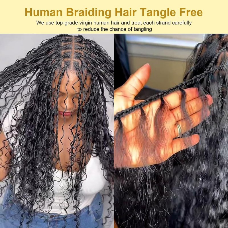Human Braiding Hair 2 Bundles/Pack 100g Deep Wave Human Bulk Hair for Braiding No Weft 10A Brazilian Virgin braiding Hair for Boho Braids Extensions (Natural Color, 14 inch)