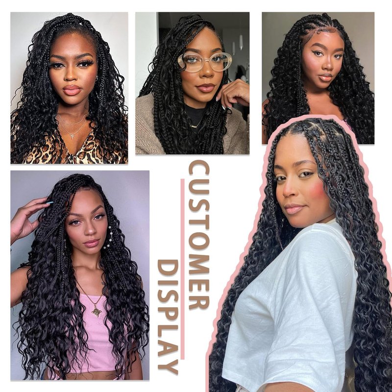 Boho Crochet Braids - Human Hair Pre-Looped Bohemian Extensions with Curly Ends | 24 Inch, Color 1B