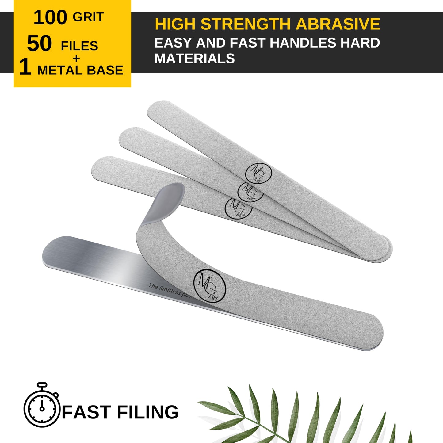 MGart Nail File 100 Grit Professional Russian Manicure Reusable Peel and Stick Nail Files, Replaceable Emery Boards, Steel Base, Manicure Tools for Salon, 50 pcs + 1 Metal Board Set
