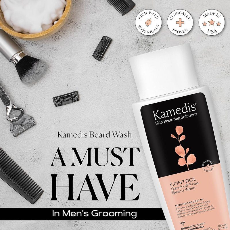 KAMEDIS Beard Wash - Dandruff & Flake Free Men's Shampoo with Pyrithione Zinc | 6.7 Oz