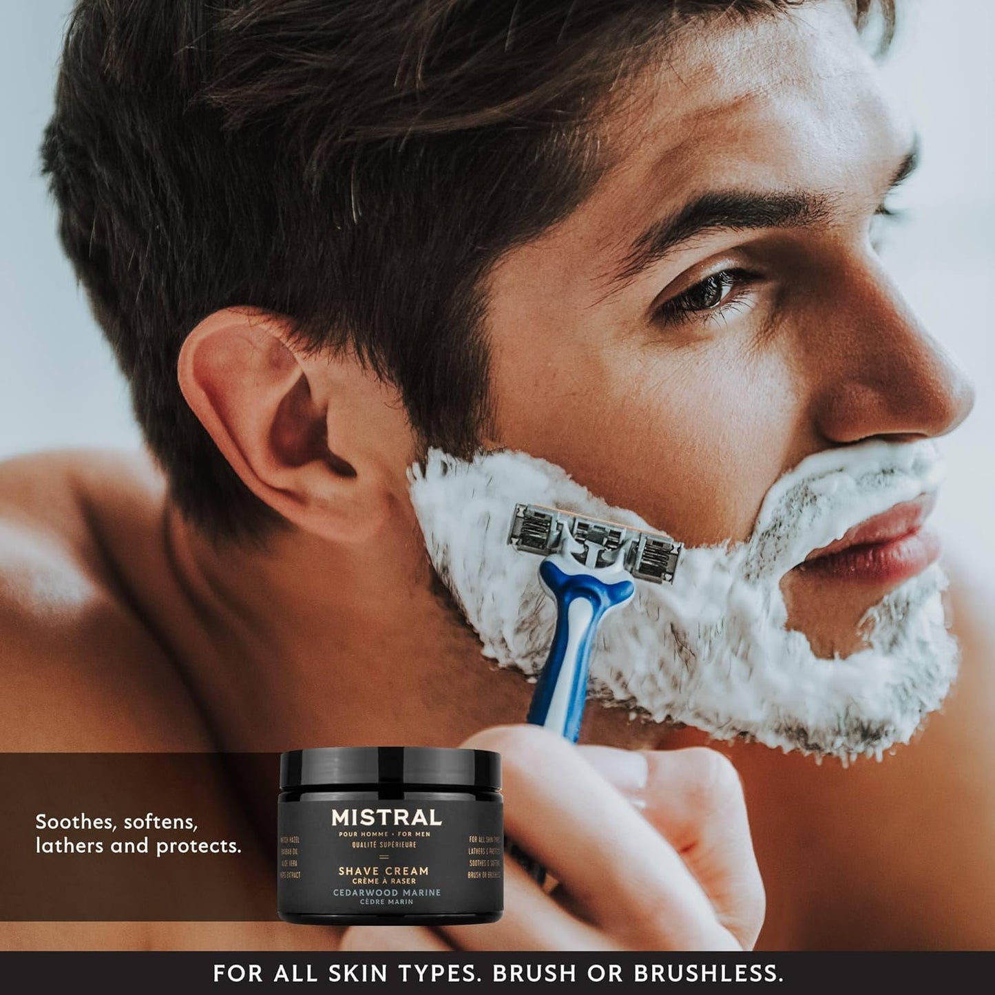 Cedarwood Marine Shaving Cream for Men - Organic Plant Extracts | pH-Balanced, Paraben-Free | 9oz Tub
