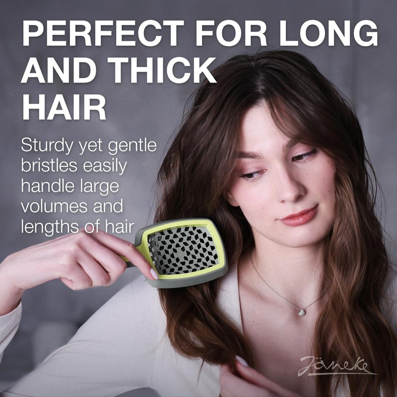 Janeke Curvy Hair Brush with Ergonomic Handle – Vented Brush for Blow Drying & Smoothing – Anti Static Detangler for Thick, Curly & Wet Hair (Green - Gray)