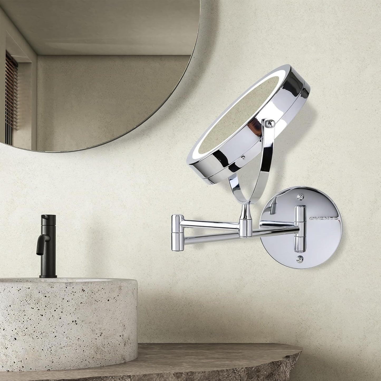 Lighted Makeup Mirror - 7-Inch Double-Sided 1X/10X Magnification | LED, Cordless, 360° Rotation, Polished Chrome