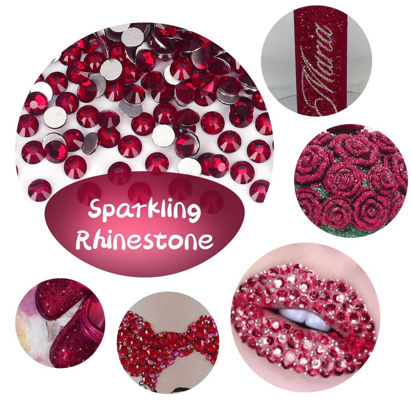 10000PCS Dark Red Rhinestones Bulk, Flat Back Crystal Glass Stone Round Gems,SS20, 4.6-4.8mm