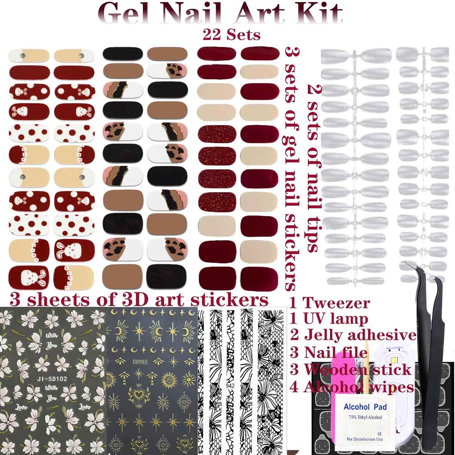 Nail Wraps Art Stickers for Coffin & Ballerina Nails - Glitter & Leopard Designs