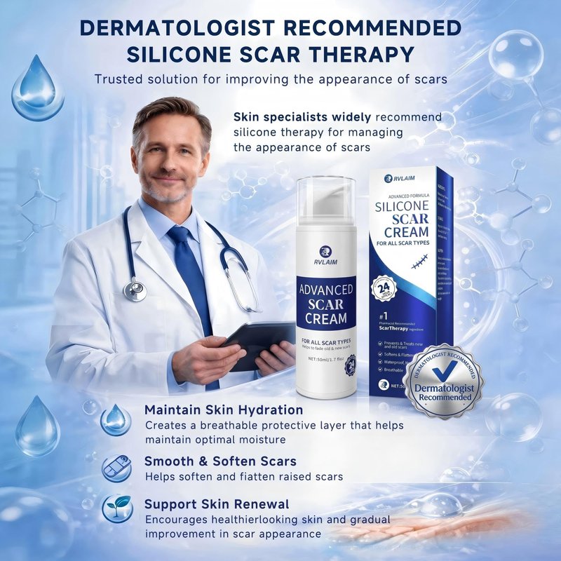 Rvlaim Silicone Scar Cream, Advanced Scar Removal Gel for Old & New Scars, Improves Color & Texture for Post-Surgery, C-Section & Acne Scars, Fast-Drying Non-Greasy Formula, 1.7 fl oz