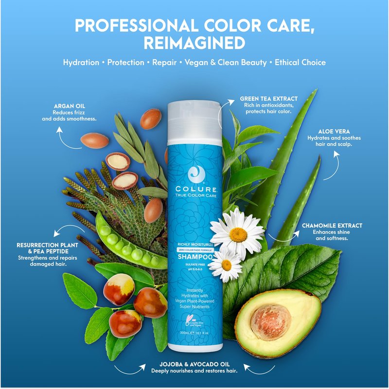 COLURE Richly Moisturize Shampoo 10 oz - Superior Hydrating Sulfate Free Cleanser for Dry Color Treated Hair Care