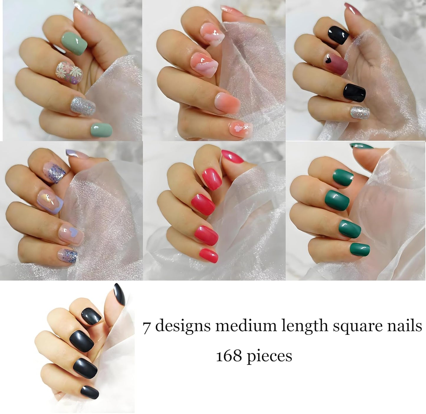 Press On Nails Kit - 672 Pieces, 28 Designs, Medium & Long Square/Almond, Includes Glue & Tools