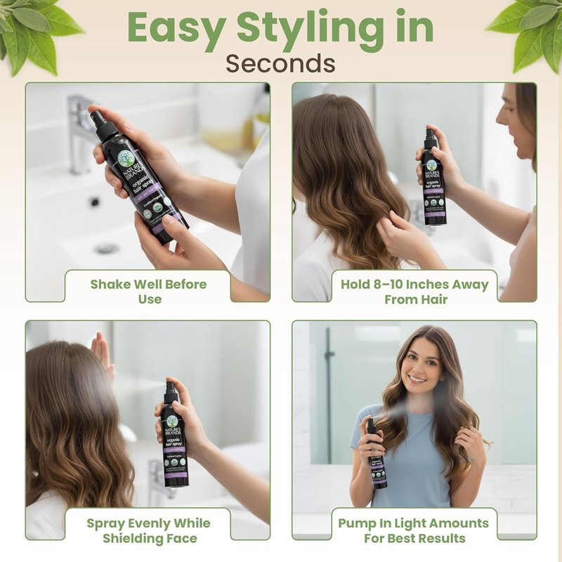 Organic Hair Spray - Biotin-Enriched Non-Toxic Formula with Green Tea, Sage & Geranium Oil | 8 Oz - Frizz Control & Volume Boost