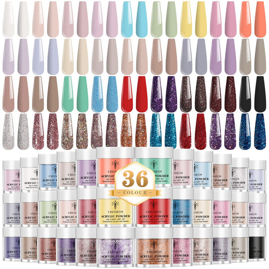 36-Color Acrylic Glitter Manicure Set for Long-Lasting DIY Nail Art
