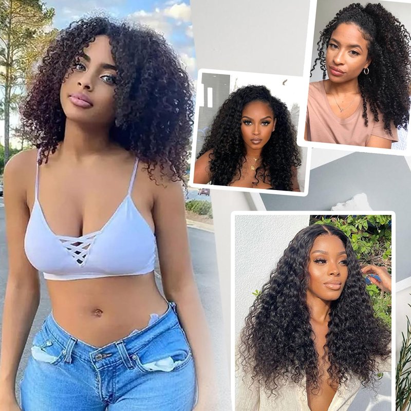 BDBDBD Curly V Part Wig Human Hair With Elastic Upgrade U Part Human Hair Wig No Leave Out V part Wig Curly 180% Density Begin ner Frie ndly No Gl ue No Sew In Natural Black COLOR 12 Inch