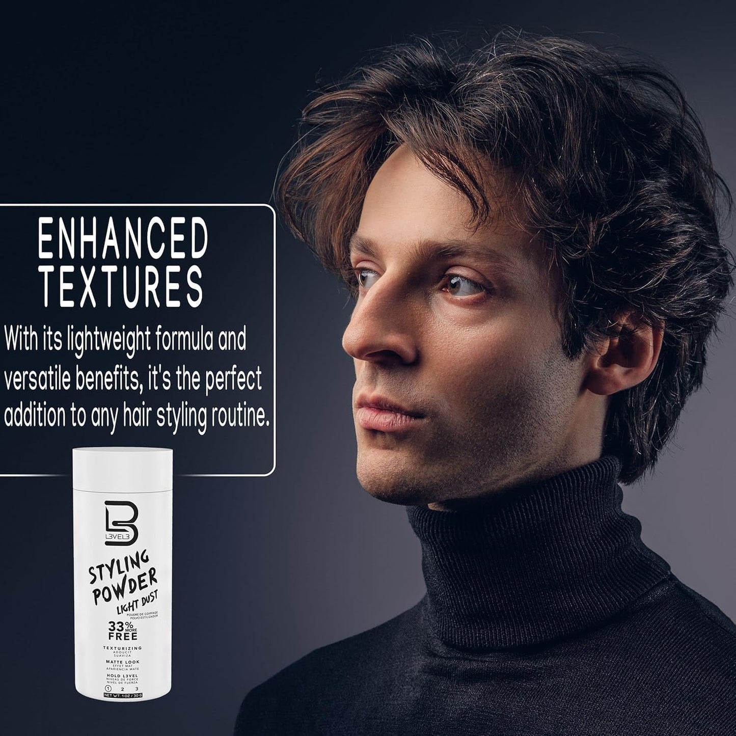 L3 Level 3 Travel Styling Powder - Small 0.18 oz for Travel - Natural Look Mens Powder - Sample Styling Powder (12, White)