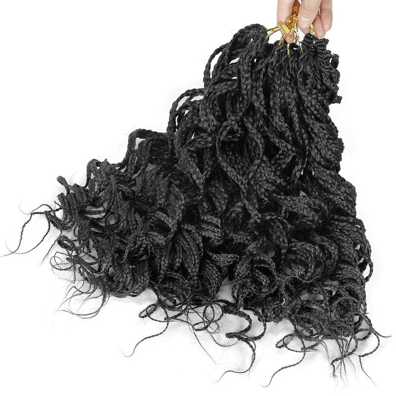 Goddess Curly Box Braids - 18-Inch Wavy Crochet Hair Extensions | Synthetic Fiber (#1B)