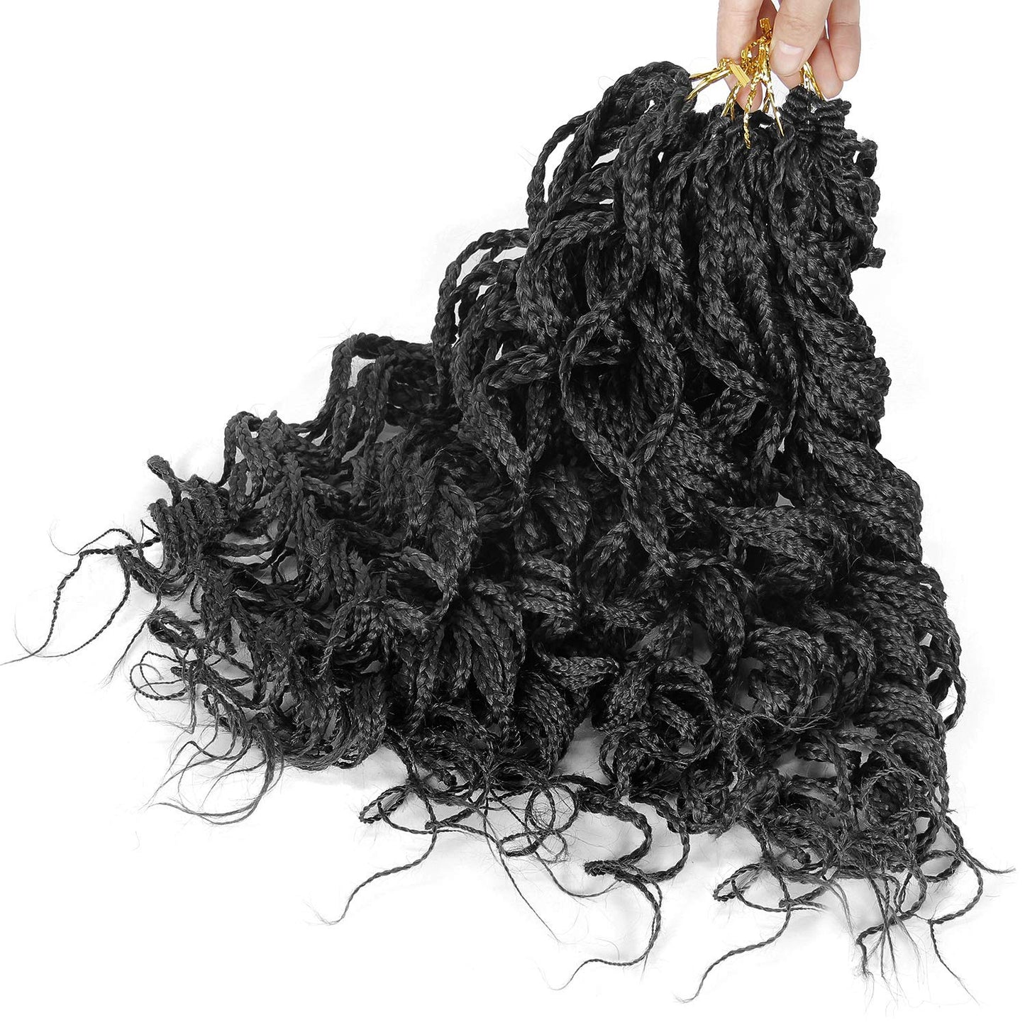 Goddess Curly Box Braids - 18-Inch Wavy Crochet Hair Extensions | Synthetic Fiber (#1B)