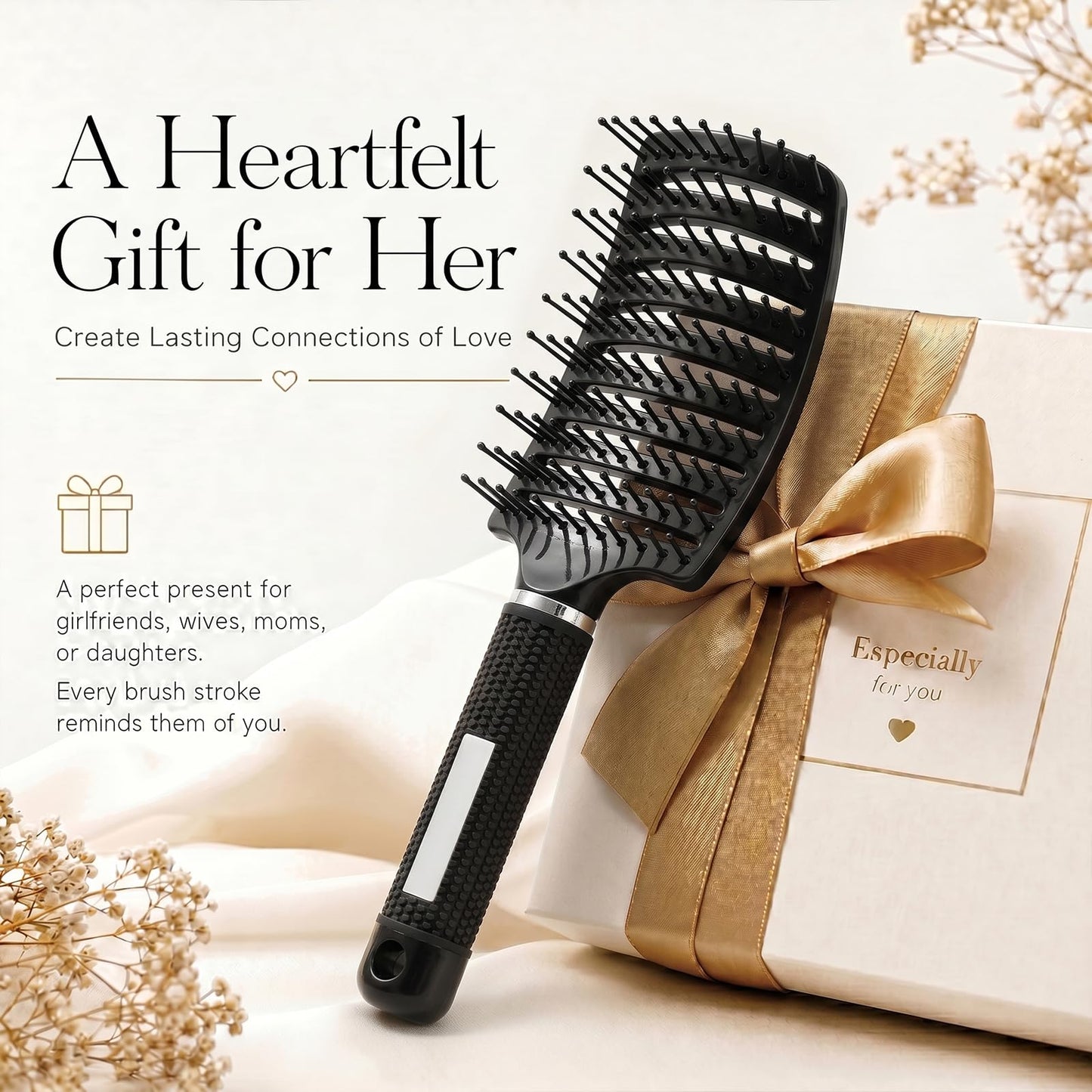 FIXBODY Detangling Vented Curved Hair Brush for Women Men Kids Wet Dry Use (Black-Nylon)