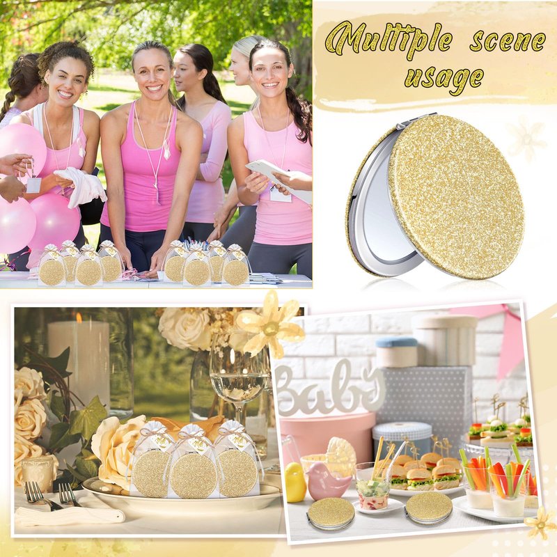 Chunful 30 Sets Compact Magnifying Mirrors Gifts with Thank You Card and Rope Quinceanera Party Favors for Guests Bridal Shower Wedding Souvenir Bridesmaids Mother's Day(30 Pcs,Champagne)