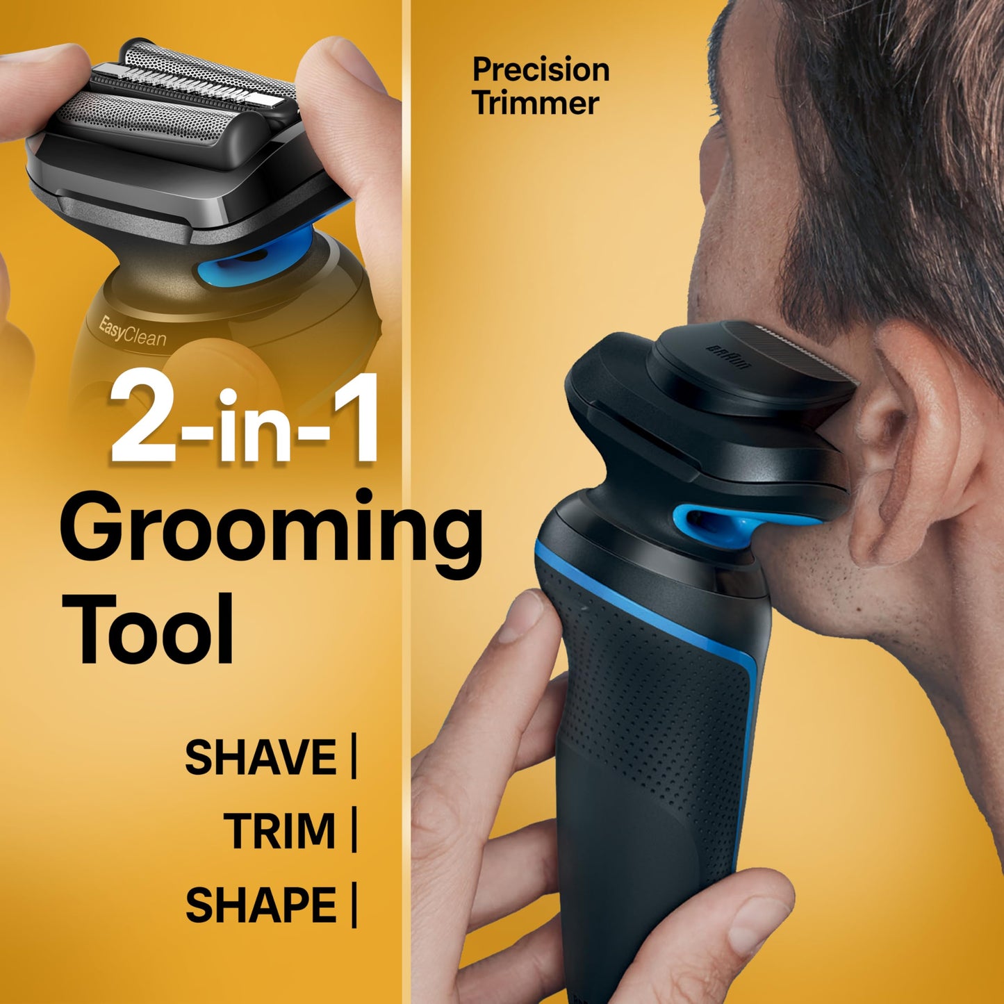 Braun Electric Shaver for Men, Wet & Dry Shave, Turbo Shaving Mode, Foil Shaver, Engineered in Germany, with Precision Trimmer