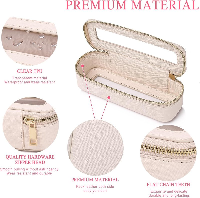 Travel Makeup Set - Waterproof Transparent Cosmetic Bag & Toiletry Organizer | Makeup Brush Case for Women (Beige, L+M+Slim)