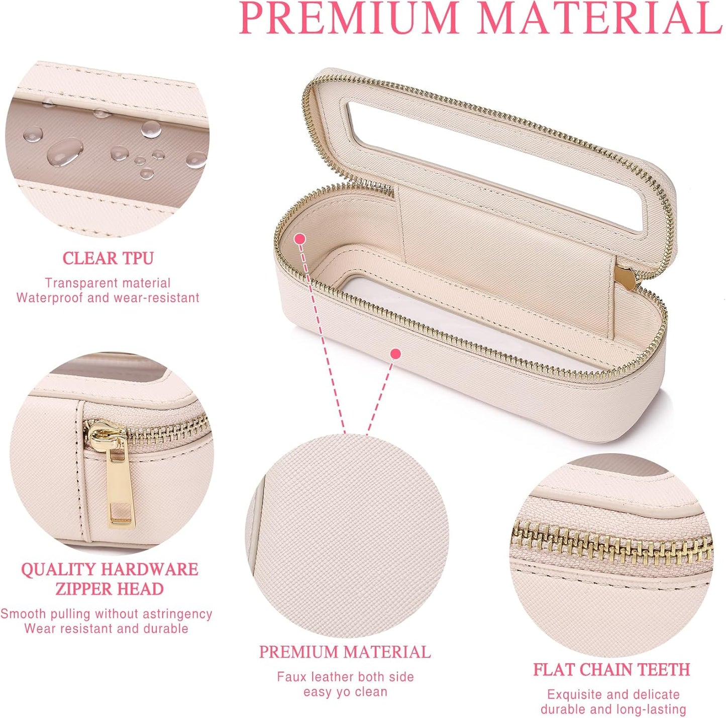Travel Makeup Set - Waterproof Transparent Cosmetic Bag & Toiletry Organizer | Makeup Brush Case for Women (Beige, L+M+Slim)