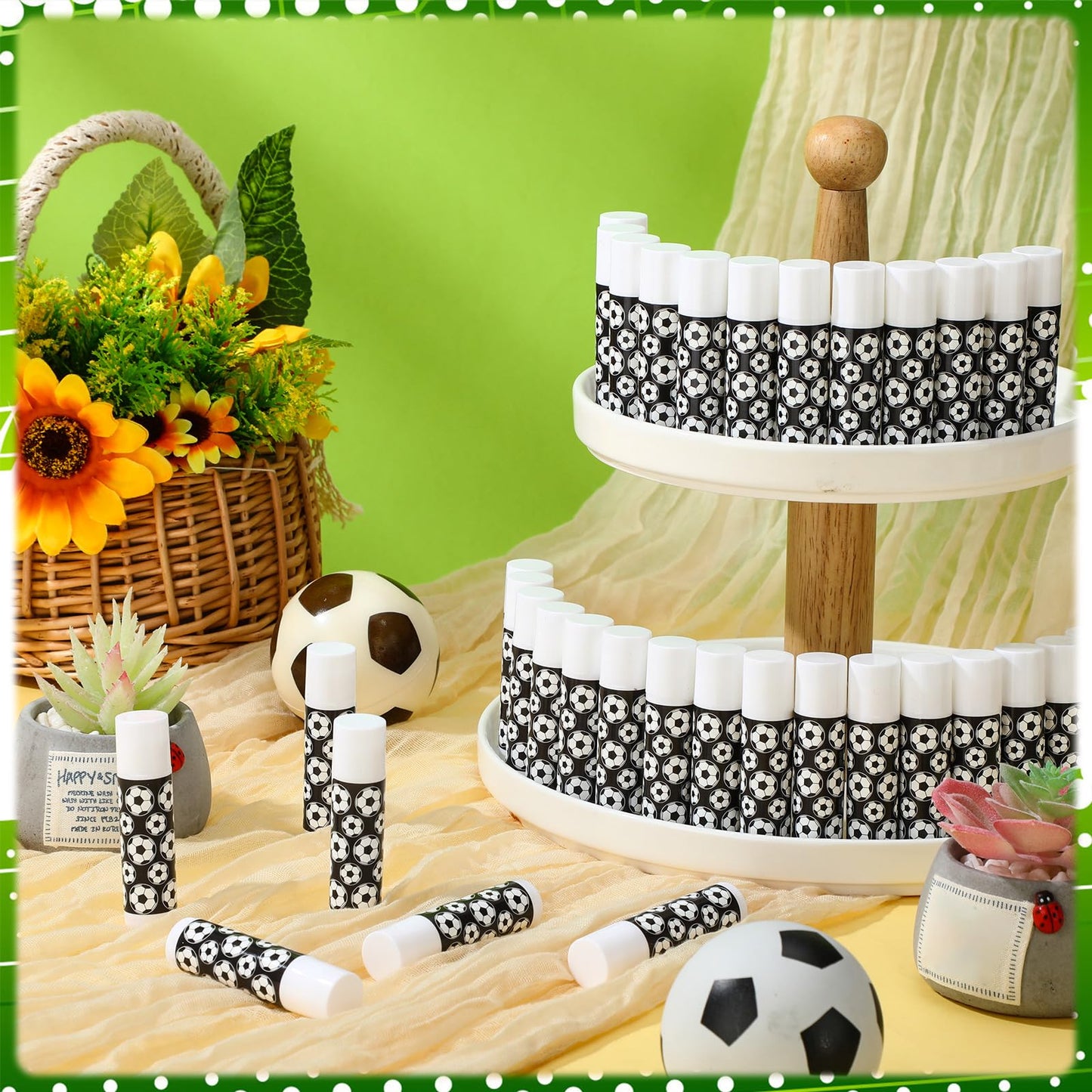 Heigble 144 Pcs Lip Balm Hand Cream Set Party Favors, Include 36 Lip Balm 36 Moisturizing Hand Cream 36 Bags 36 Cards and Ropes for Accessories Gifts(Black and Green,Soccer)