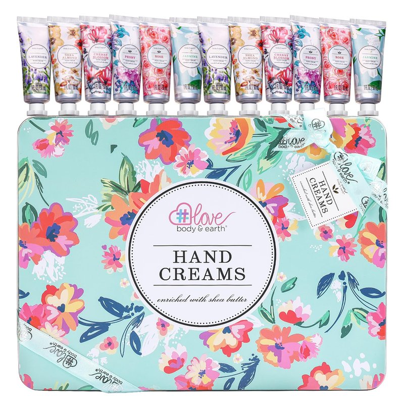 BODY & EARTH 12 Pack Hand Cream Gifts Set, Hand Lotion Travel Size Hand Cream for Women, Moisturizing Lotion Enriched with Shea Butter to Nourish Dry Cracked Hands, Birthday Gifts for Women, 12 x 1 OZ
