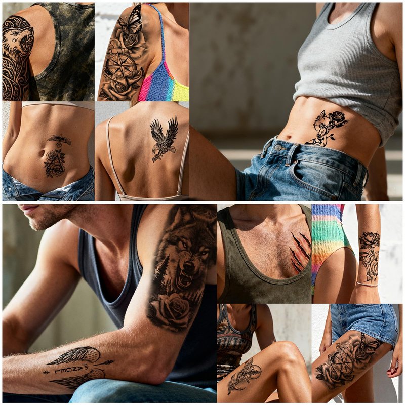 92 Sheets Temporary Tattoo, 17 Sheet Half Arm Lion Wolf Tiger Dragon Butterfly Rose Fake Tattoos for Women Men, 75 Sheet Realistic Tiny Tattoos Stickers for Adult Body Chest Neck Hand