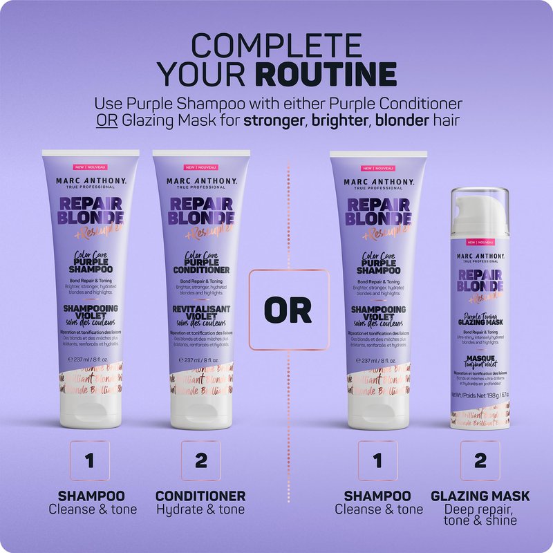 Marc Anthony Bond Repair Purple Hair Shampoo for Blonde & Grey Hair, Blonde Repair - Color-Safe Toning Hair Shampoo Neutralizes Yellow, Brassy Tones & Repairs Weak Broken Bonds