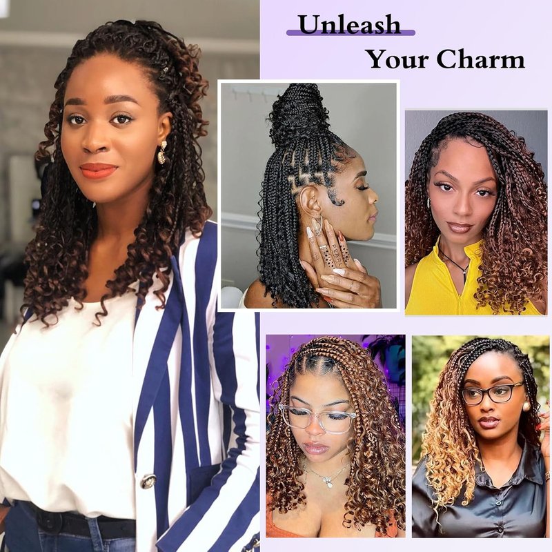 Goddess Box Braids Crochet Hair - 10 Inch Pre-Looped Boho Braids with Curly Ends | 8pcs for Black Women