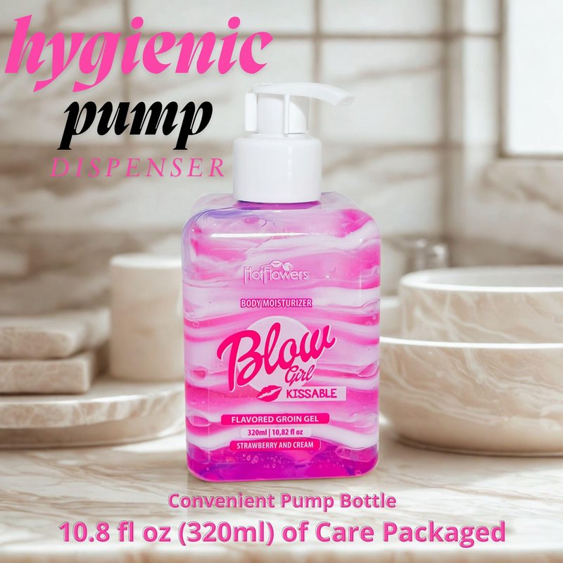 HOT FLOWERS Blow Girl Lickable Moisturizing Lotion, Strawberry & Cream Flavored Body Moisturizer, Sugar-Free & Gluten-Free Gel-Cream for Soft, Smooth Skin, Daily Body Care & Massage, 320ml