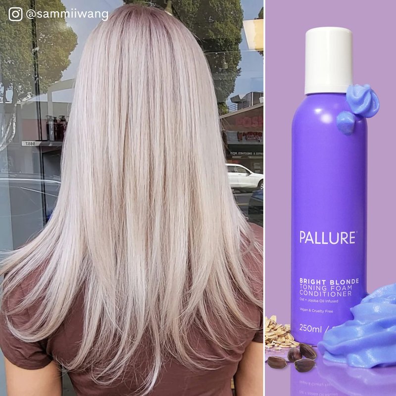 Pallure Bright Blonde Hair Toning Foam Conditioner, Reduces Brassiness And Yellow Tones – For Blonde, Silver, Ash Hair, Vegan and Cruelty Free, 250 ml