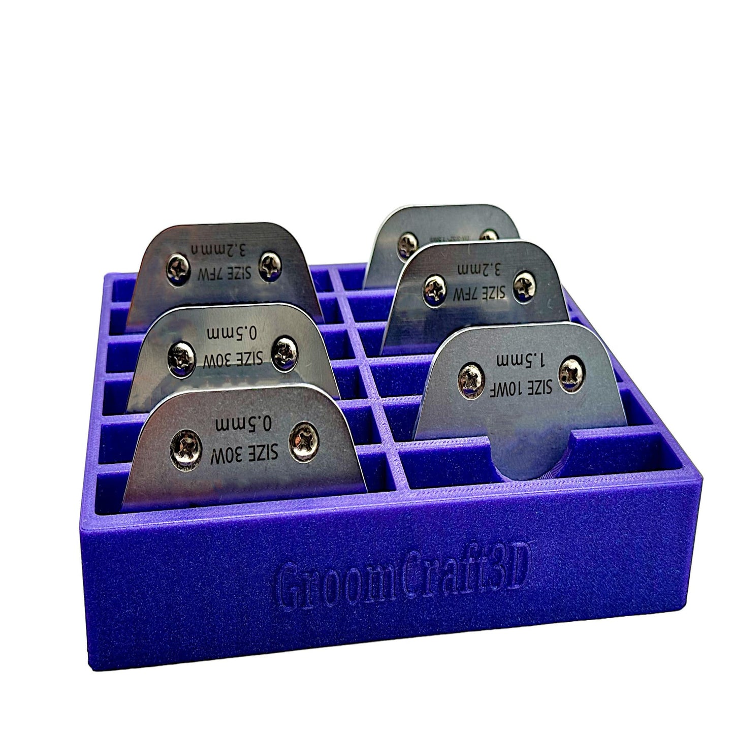 (GroomCraft3D) Clipper Blade Storage Tray, Holds 12 Wide Blades (Galaxy Purple)