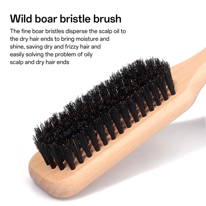 IIUIKOO Boar Bristle Slick Back Hair Brush - Soft Bristles for Fine Hair & Smoothing, Polishing Brush for Men Women Kids, Edge Control & Styling Hairbrush