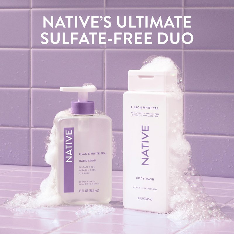 Native Body Wash for Women & Men, Lilac & White Tea, 36 oz Pump Bottle, Sulfate-Free & Gentle