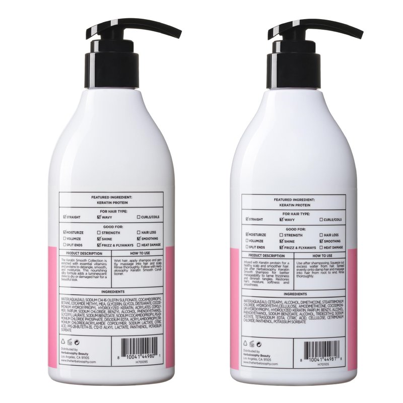 Herbalosophy Keratin Shampoo & Conditioner Set, Nourishing & Moisturizing Formula for Damaged & Dry Hair, Highly Hydrate & Repair for Color Treated Hair, Sulfate,Parabens & Gluten Free, 2 x 16.9 Fl Oz
