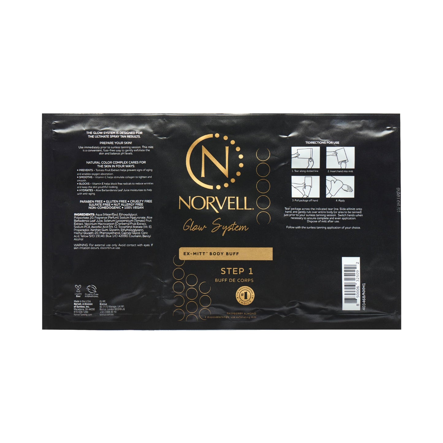 Norvell Pre Sunless Tan Body Buff eXmitt - Exfoliate, Prime and pH Balance, Disposable/Single-Use Exfoliating Mitt for use before Self Tanner
