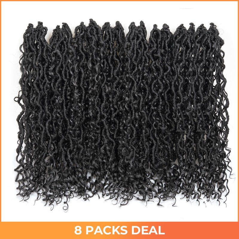 ToyoTress Boho Faux Locs Crochet Hair - 16 Inch Natural Black Bohemian Locs Crochet Hair With Curly Ends for Black Women, Shoulder Length Pre-looped Synthetic Braiding Hair Extensions(16 Inch, 1B-8P)