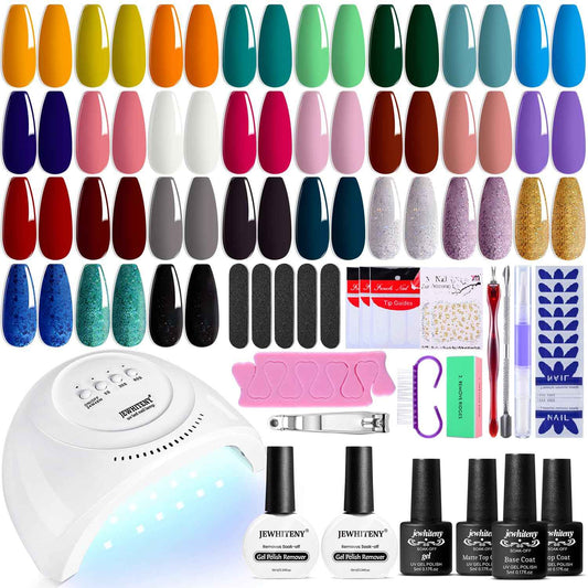 27-Color Gel Nail Polish Kit with UV LED Lamp & 10ML Nail Remover – JEWHITENY