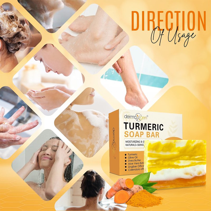 DERMAXGEN Organic Turmeric Soap Bar for Face & Body – Pure Turmeric Soap Bar for Acne, Scars, Uneven Tone, Blemish Control, Sun Damage & Age Spots – Handcrafted Skincare (Pack of 4)