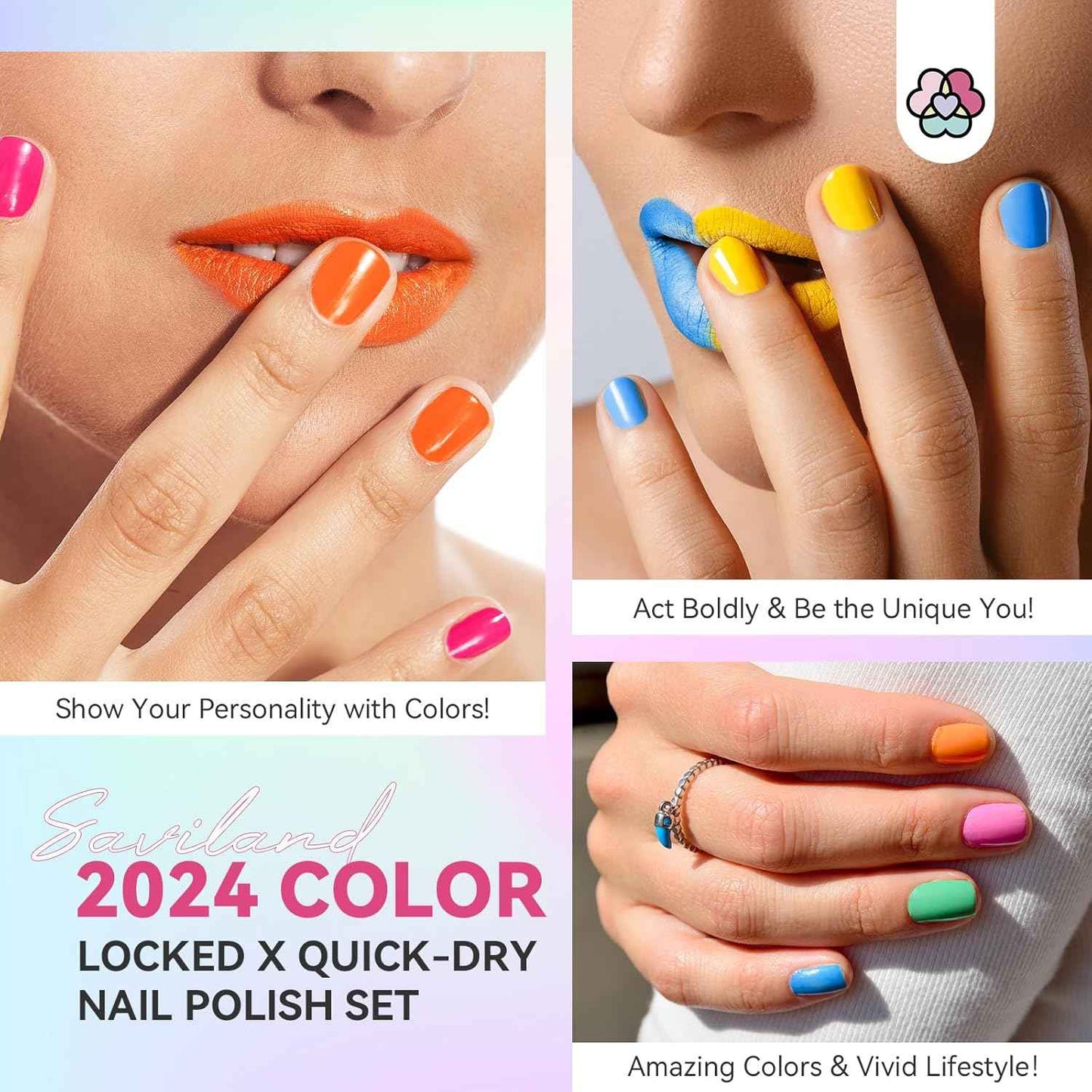 12 Neon Bright Nail Polish Kit with 2-in-1 Base & Top Coat for Nail Art
