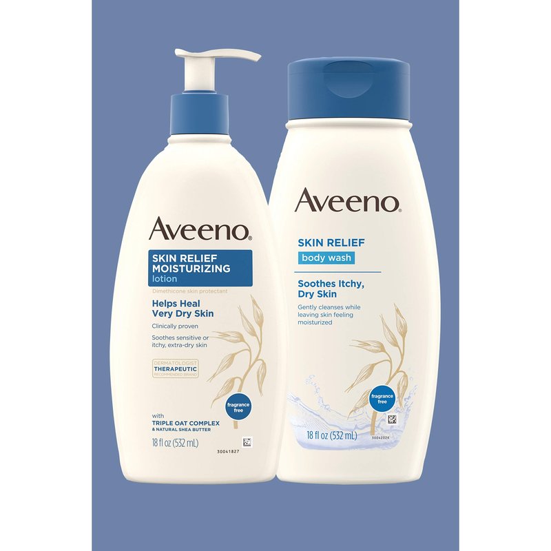 Aveeno Skin Relief Fragrance-Free Moisturizing Lotion for Sensitive Skin, with Natural Shea Butter & Triple Oat Complex, Unscented Therapeutic Body Lotion for Itchy, Extra-Dry Skin, 18 fl. oz