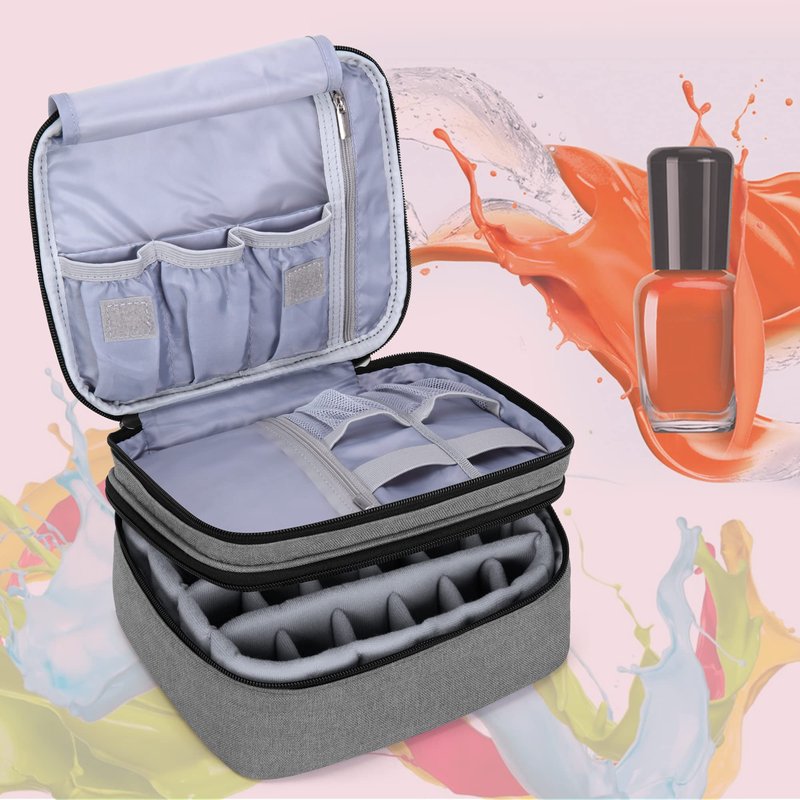 LUXJA Nail Polish Carrying Case - Holds 30 Bottles (15ml - 0.5 fl.oz), Double-layer Organizer for Nail Polish and Manicure Set, Gray (Bag Only)