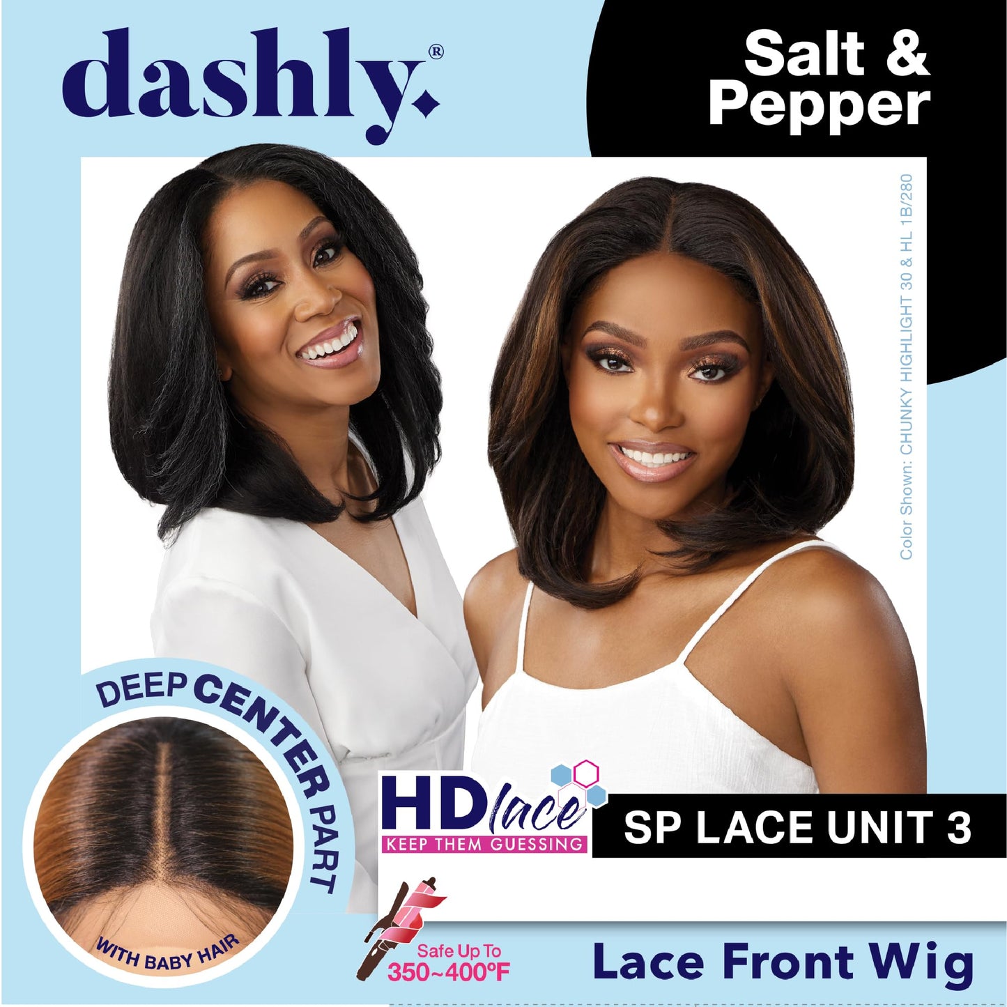 Sensationnel Dashly Lace Saltandpepper Wig - Sp Unit 3 Hand Tied Laceparting Ear to Ear Synthetic (1B OFFBLACK)