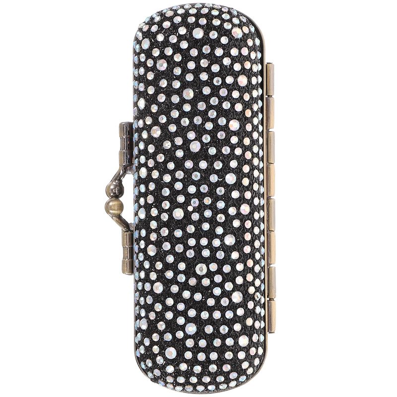 ABOOFAN Lipstick Case with Mirror Portable Lipstick Holder Rhinestone Cosmetic Storage Box Compact Travel Organizer 3.93X1.77X1.18In