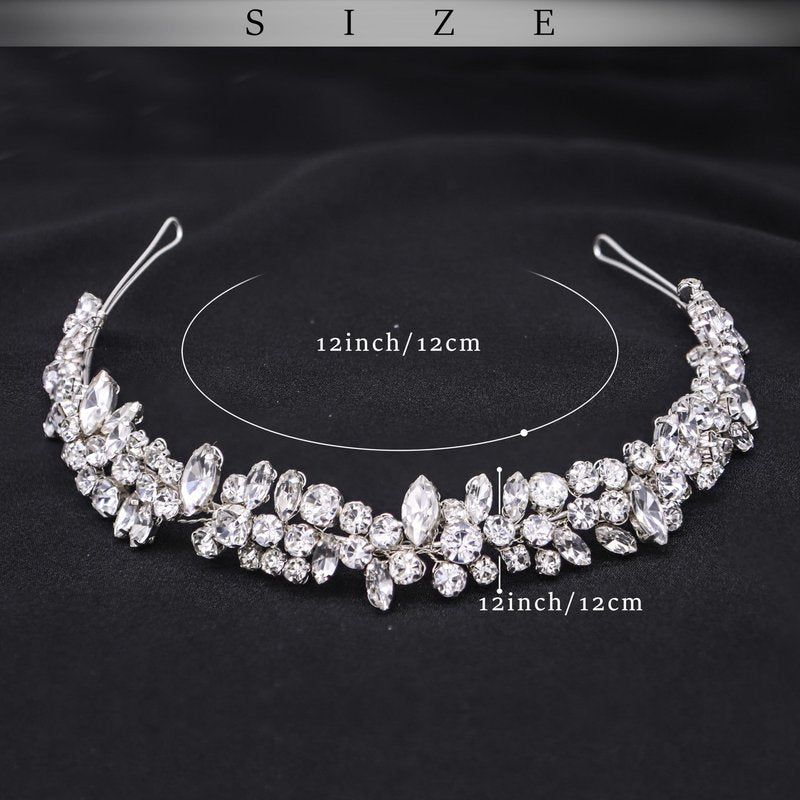 Oriamour Crystal Wedding Headband For Bride Bridal Headpieces For Girls Rhinestone Hairband For Birthday, Party, Prom (Silver)