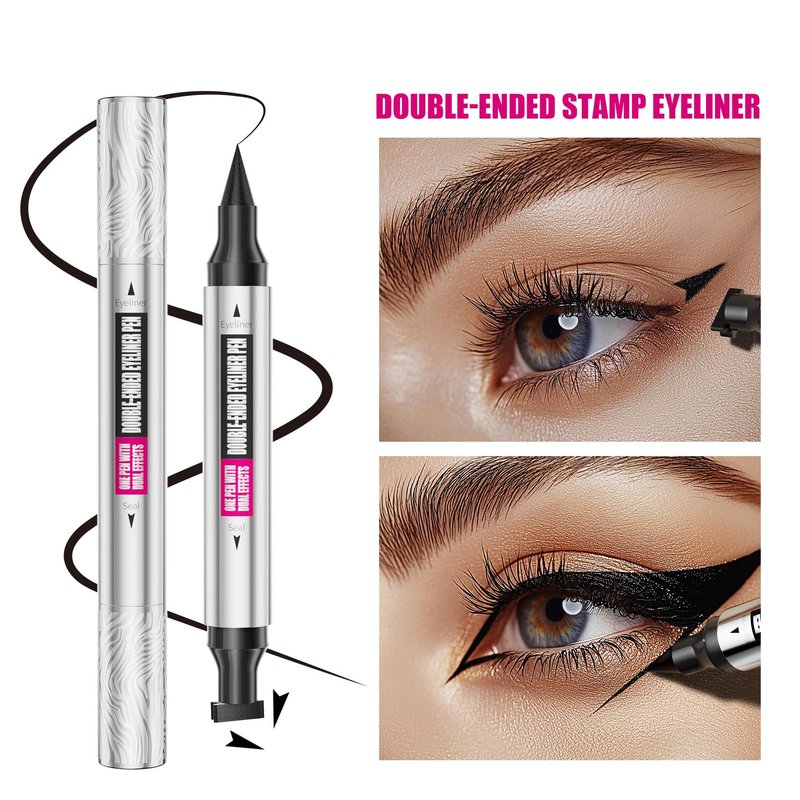 Yanqina 2-in-1 Double Head Winged Eyeliner Stamp - Waterproof, Smudge-Proof & Fade-Resistant Black Liquid Liner Cat Eyes