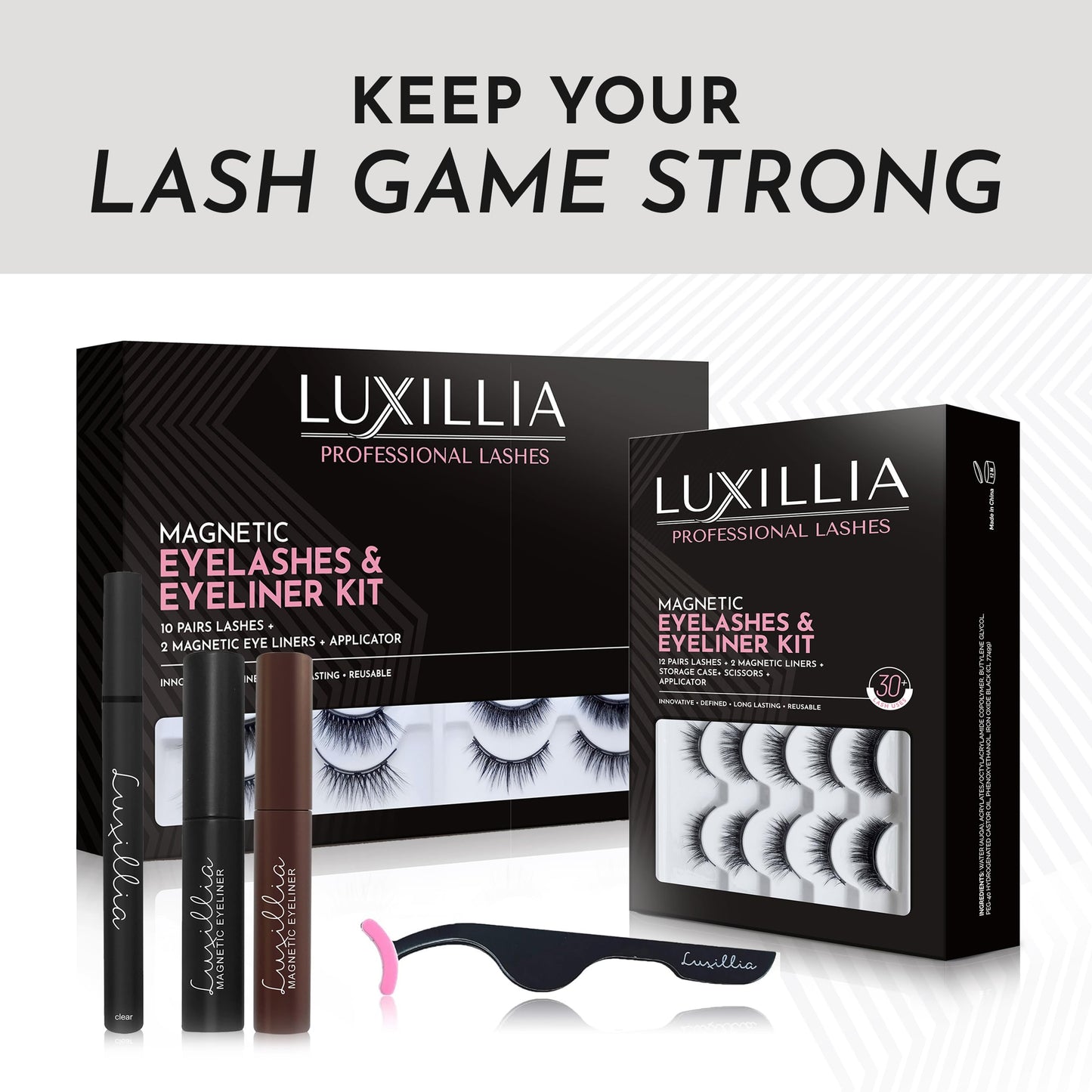 Luxillia Magnetic Eyelashes with Applicator Kit - 10 Set Natural Eye Lashes